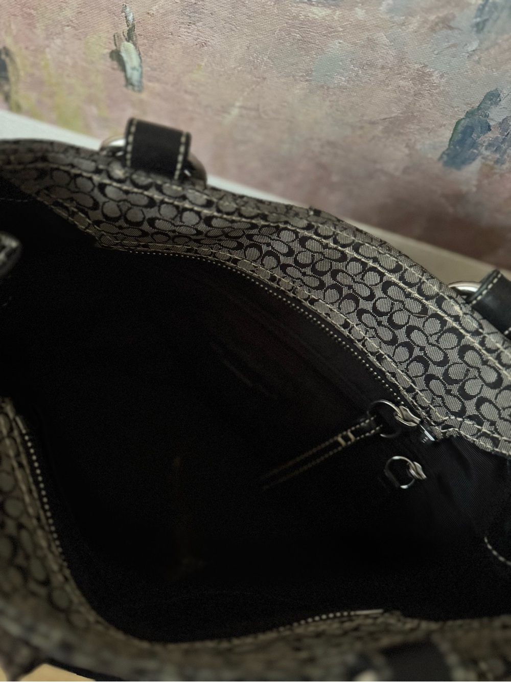 COACH Soho Hobo Signature Black Leather Grey Canvas - Y2K - Picture 7 of 9